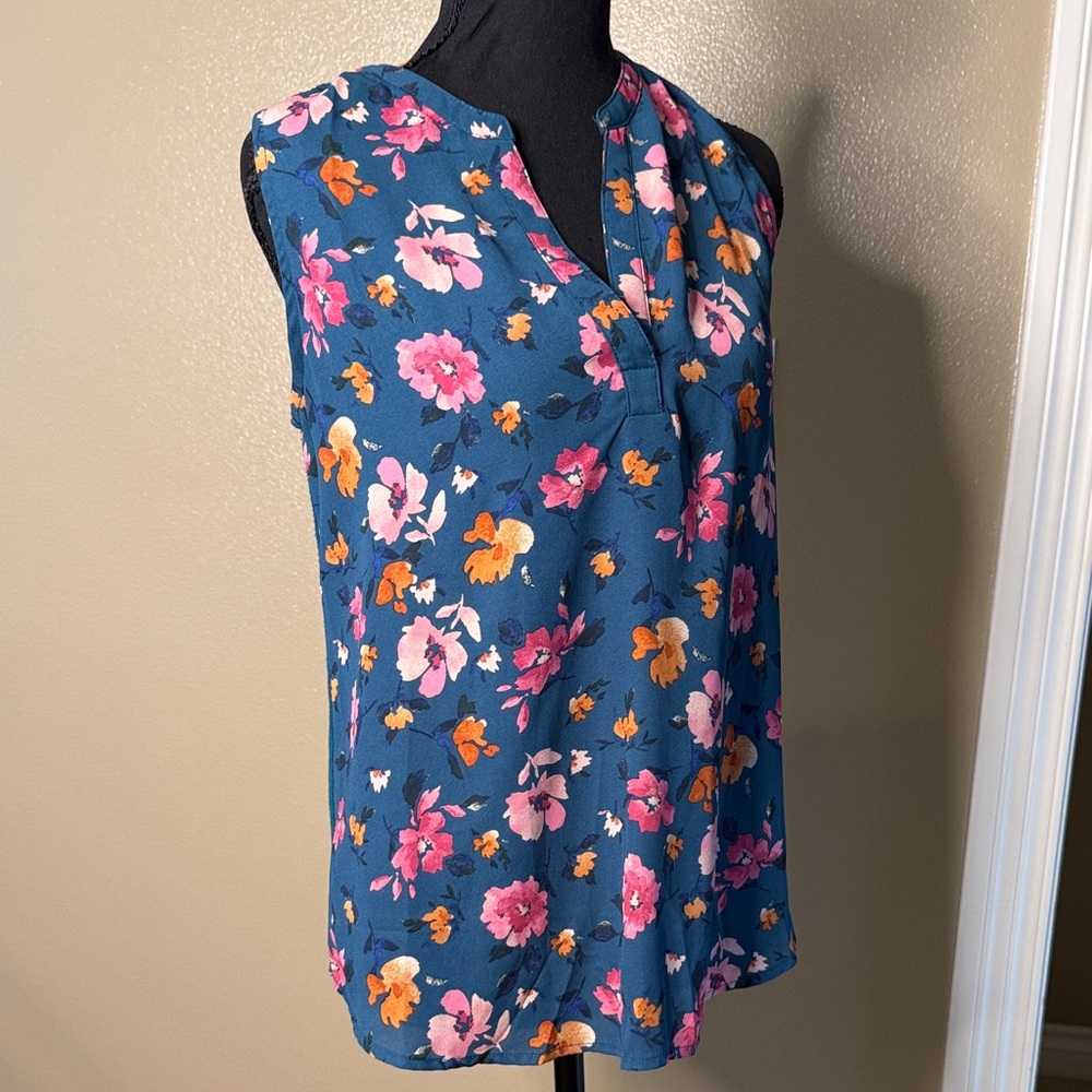 Papermoon Teal Floral Sleeveless V-Neck Blouse